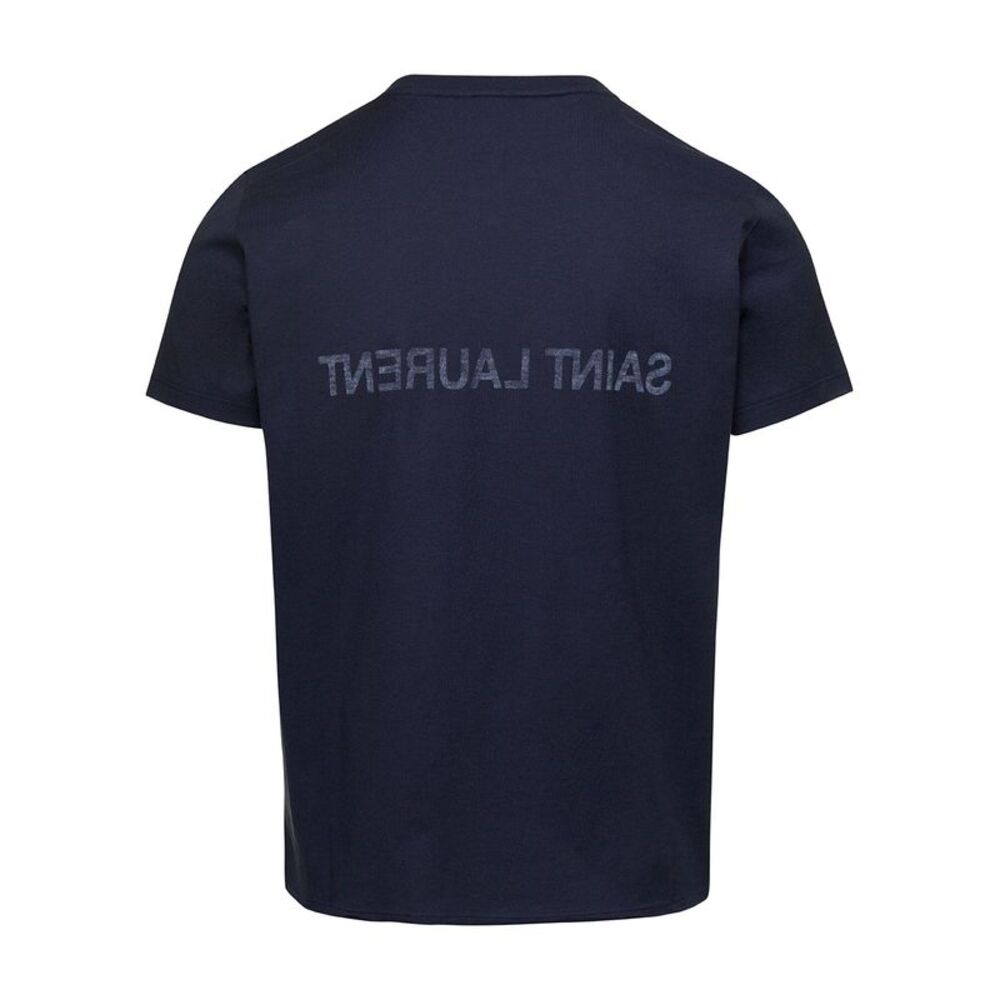 Saint Laurent Men Blue Crewneck T-Shrt With Logo Print In Cotton Man - Picture 2 of 3